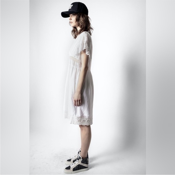 Zadig & Voltaire Roll Cotton White Lace Mini Dress with Pockets Size Small‎ - Picture 3 of 12